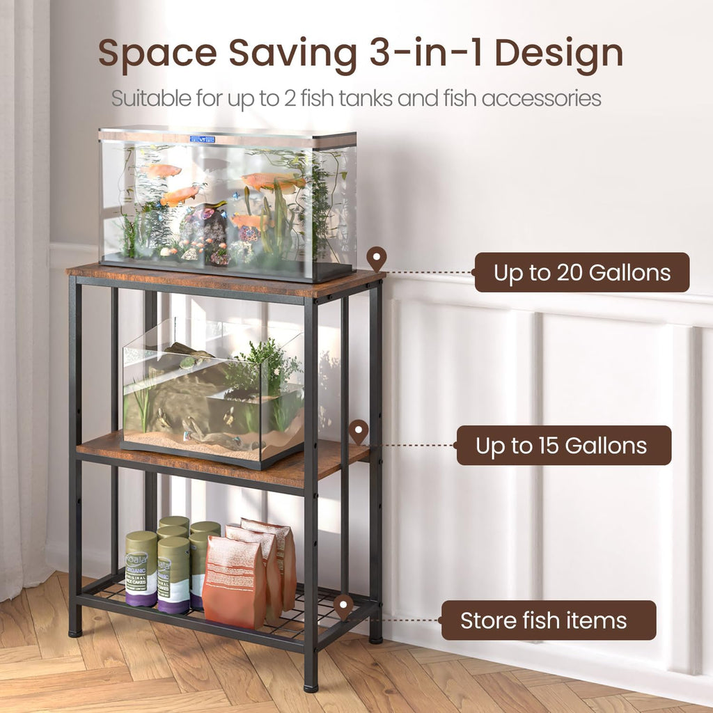 10-20 Gallon Fish Tank Stand, 3-Tier Metal 20 Gallon Aquarium Stand