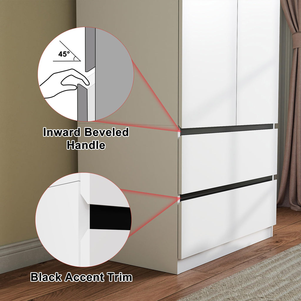 White Armoire Wardrobe Closet with 6 Doors, 75" Tall x 95" Wide