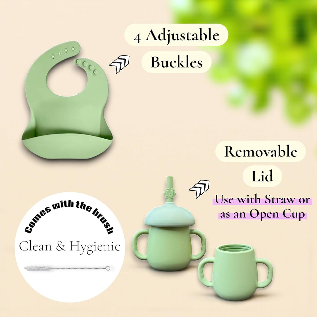 Suction Plate and Bowl Set for Babies 7 Feeding Essentials Baby Led Weaning Supplies BPA Free Eco-Friendly (Green)