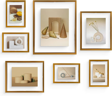 Bronze Metal Floating Picture Frame 7 Set(4 11x14, 2 8x10, 4 5x7) | Tempered Glass Front, Plexiglass Back, for Photo