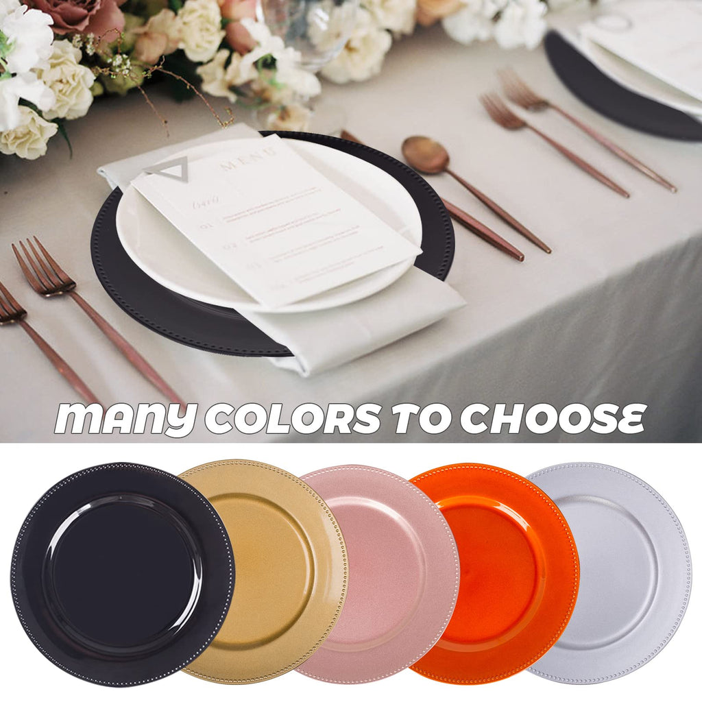 Black Charger Plates Set of 6, Round Plate Chargers with Beaded Rim