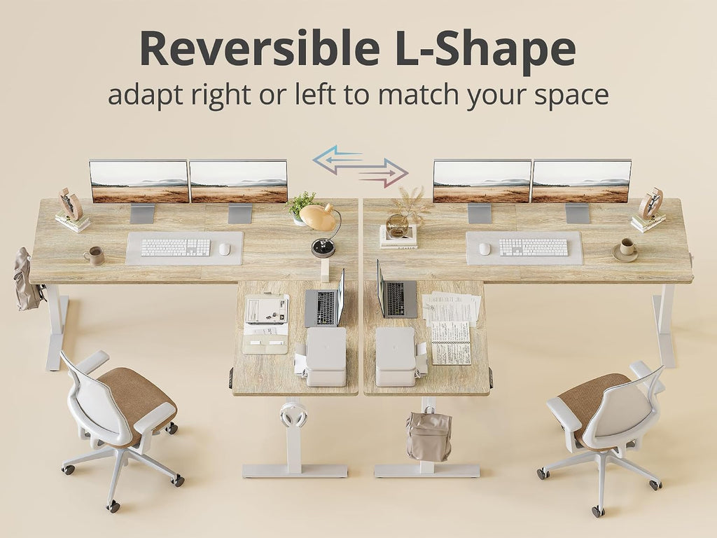 L Shaped Standing Desk Adjustable Height, Reversible Electric Corner Standing Desk, 63 x 55 inch Sit Stand Computer
