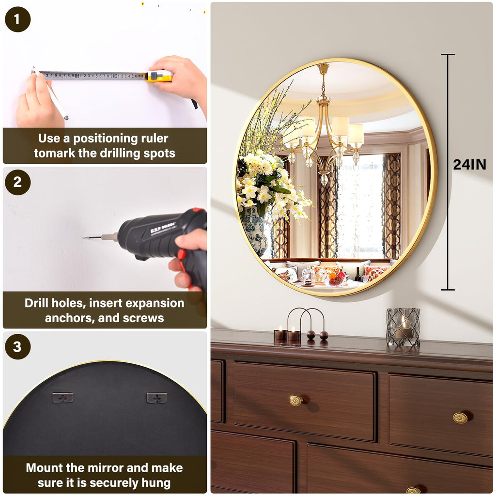 24 Inch Round Mirror-Gold Circle Mirrors