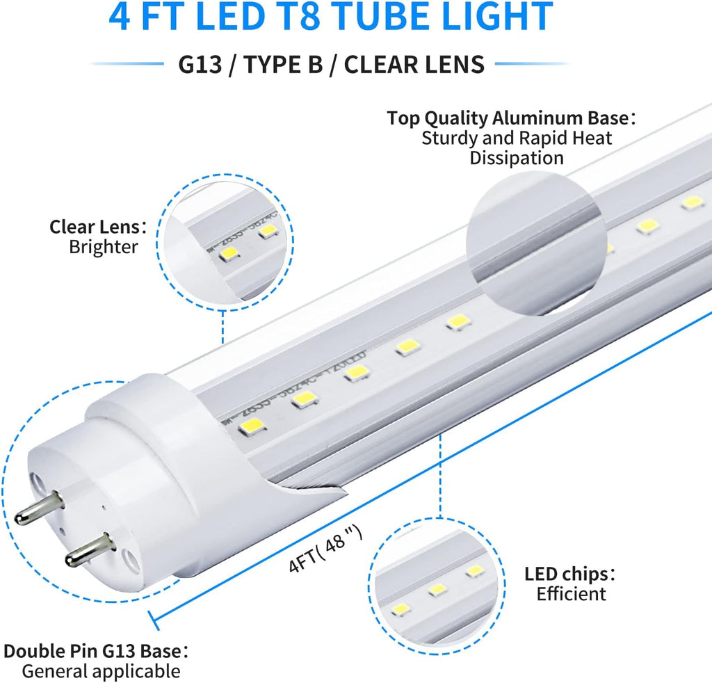 T8 LED Bulbs 4 Foot Tube Light, 4ft LED Shop Garage Light