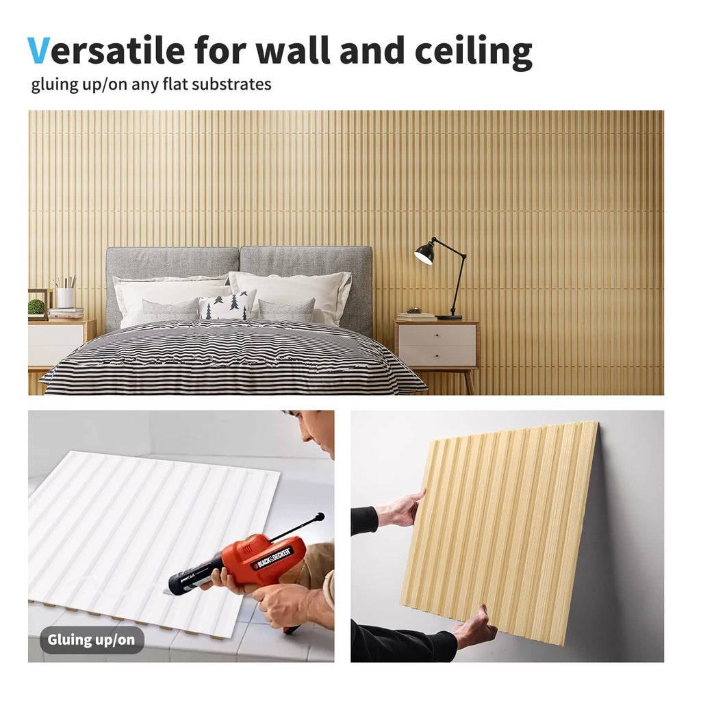 3D Fluted Textured Slat Wall Panels, 19.7 x 19.7 in, 12-Pack, Oak