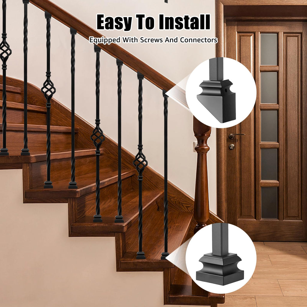 Wrought Iron Balusters, 10 Pack Metal Deck Spindles, 1/2" Deck Balusters Hollow Iron Spindles, Staircase Baluster (5