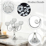 5 Arm Metal Crystal Candelabra Centerpiece - 13.4 Inch Elegant Candle Holder with Crystal Beadsation (2, Silver)