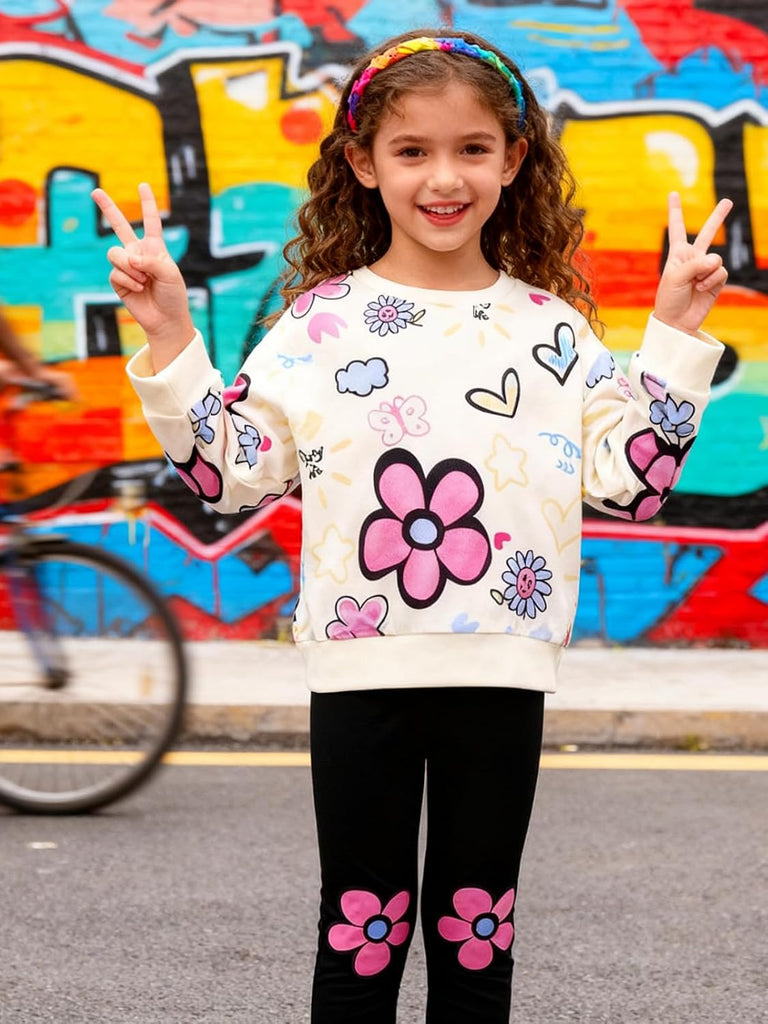Toddler Girl Clothes Floral Printed Sweatshirt Pants 2Pcs Fall Outfits for Little Girls Clothing Set Years