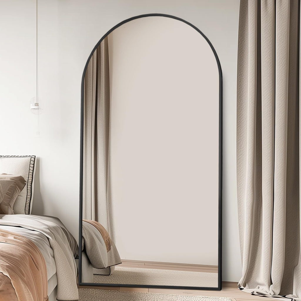 76" x 37" Arched Full Length Mirror with Stand, Black Floor Mirror
