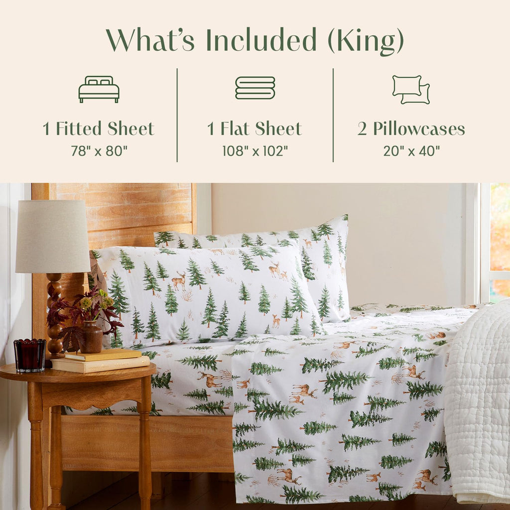 Luxury Portuguese Flannel Sheets | 100% Cotton | King Size | Deer Forest