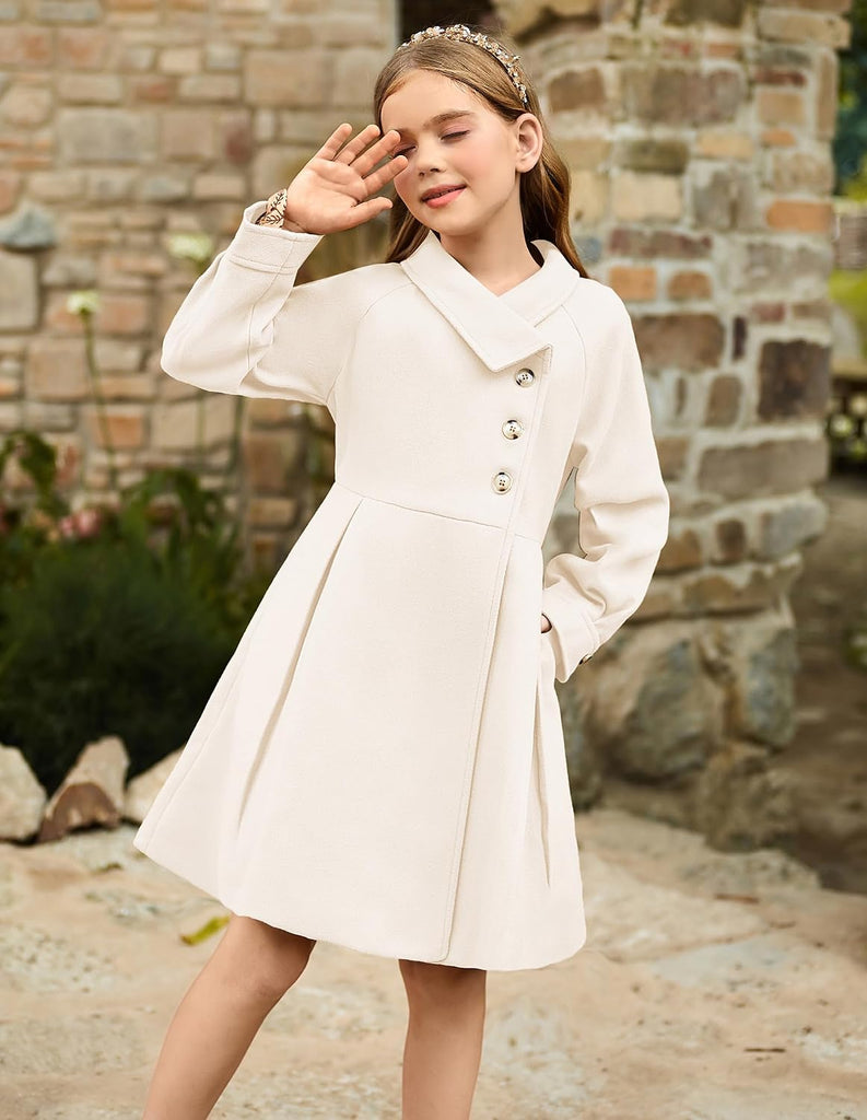 Girls Peacoat Dress Coat Wool Lapel Jacket Fall Winter Outfit