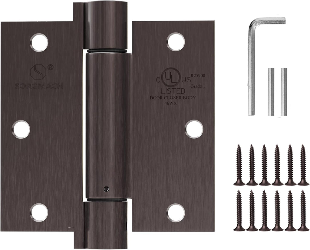 3 Pack Self Closing Door Hinges 3.5 inch Oil Rubbed Bronze Door Hinges Spring Loaded Auto Close Hinges Square Corners