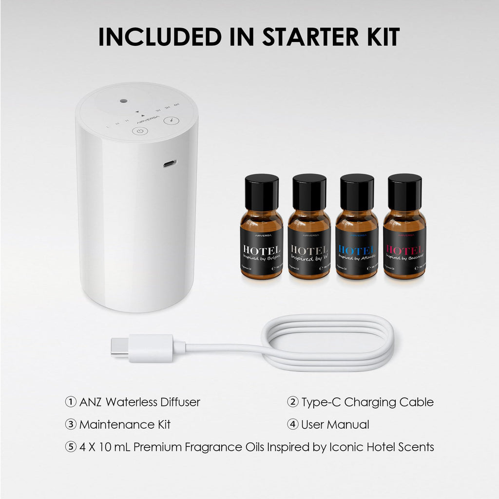 ANZ Waterless Essential Oil Diffuser Starter Kit, White
