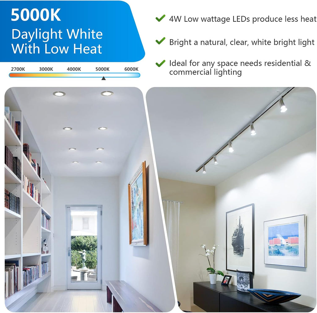 GU10 LED Light Bulb, 50 Watt Halogen Equivalent, Daylight White 5000K 450LM Non-Dimmable 4W LED Replacement Recessed