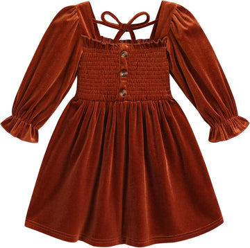 Toddler Girl Dress Long Sleeve Play Wear Dress Baby Solid Color Casual Fall Winter Clothes