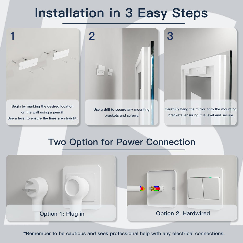 40x24 LED Bathroom Mirror, Wall Mounted Vanity Mirror, Dimmable