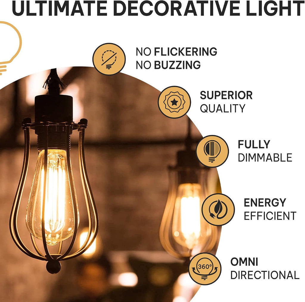 Vintage Incandescent Edison Light Bulbs, 60W, E26/E27 Base, 2100K Dimmable Decorative Lights, ST58 Style Amber Warm