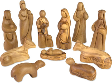 12 Pcs Holy Land Olive Wood Faceless Nativity Set, Large