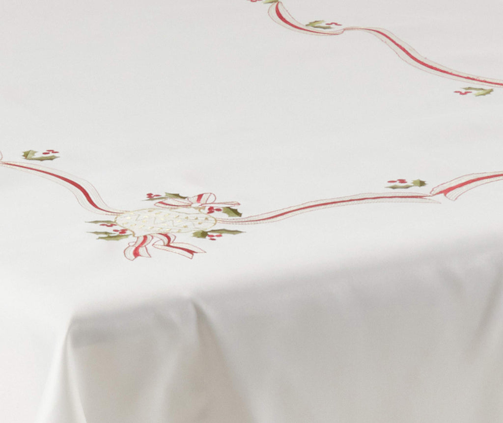 8532.I65140B Holiday Ornamental Collection Embroidered Christmas Tablecloth, 65" x 140", Ivory