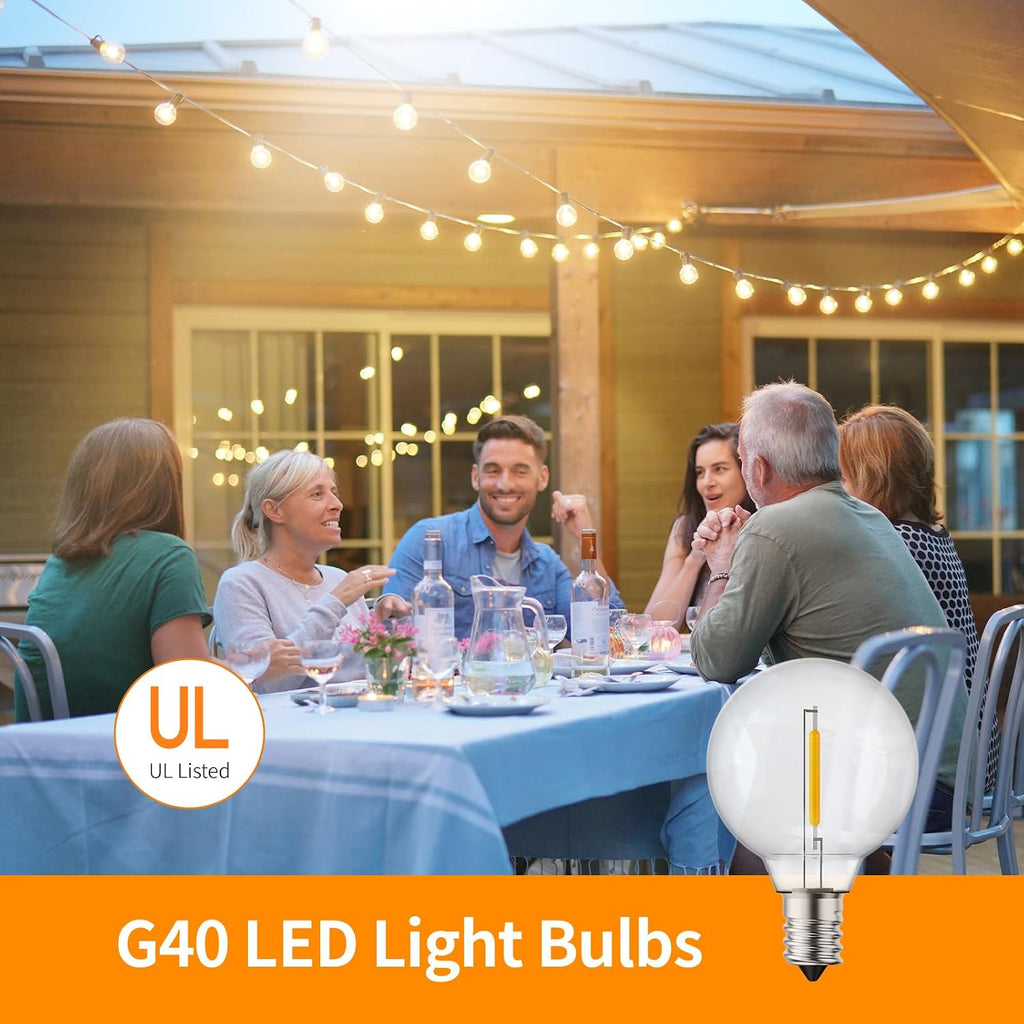 G40 LED Replacement Bulbs, 0.6W Clear Globe Dimmable E12 Base