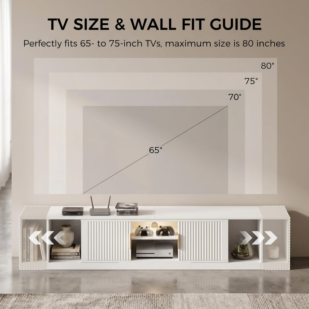 TV Stand for 55-80 Inches TVs, 63"-84.6" Adjustable Length, Extendable Corner Entertainment Center with Storage