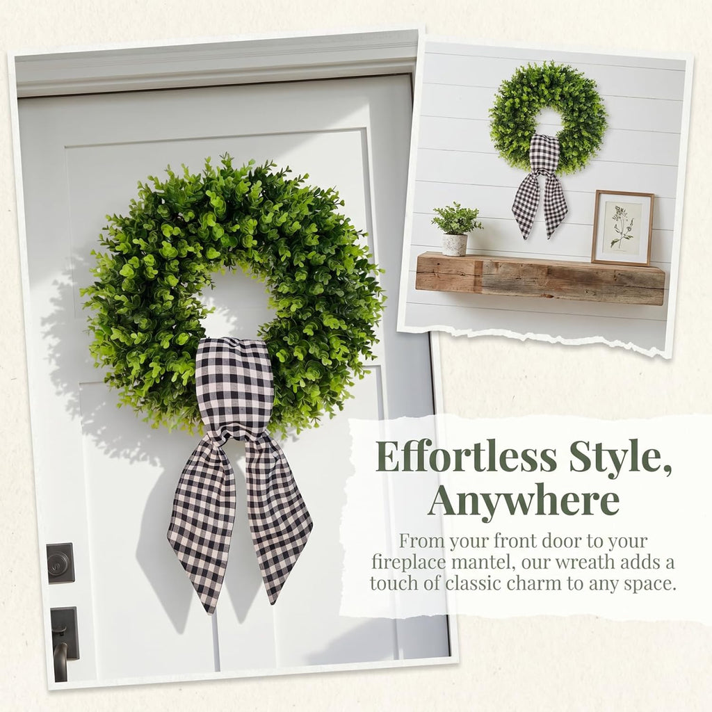 Boxwood Wreaths for Front Door Artificial Green Spring Summer Wreaths Farmhouse Door Hanger,Year Round Door Wreath