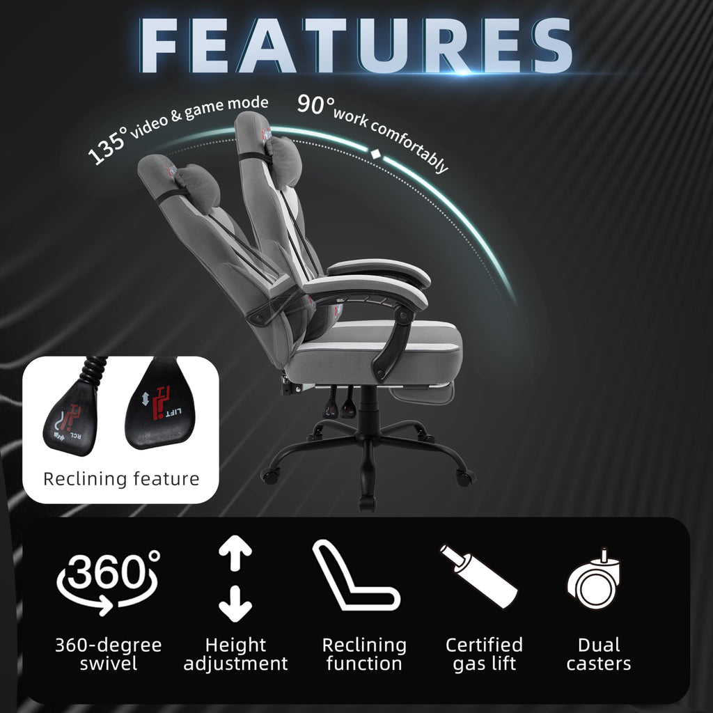 Gaming Chair with Pocket Spring Cushion, Fabric Gamer Chair with Footrest for Adults, High Back Ergonomic Computer