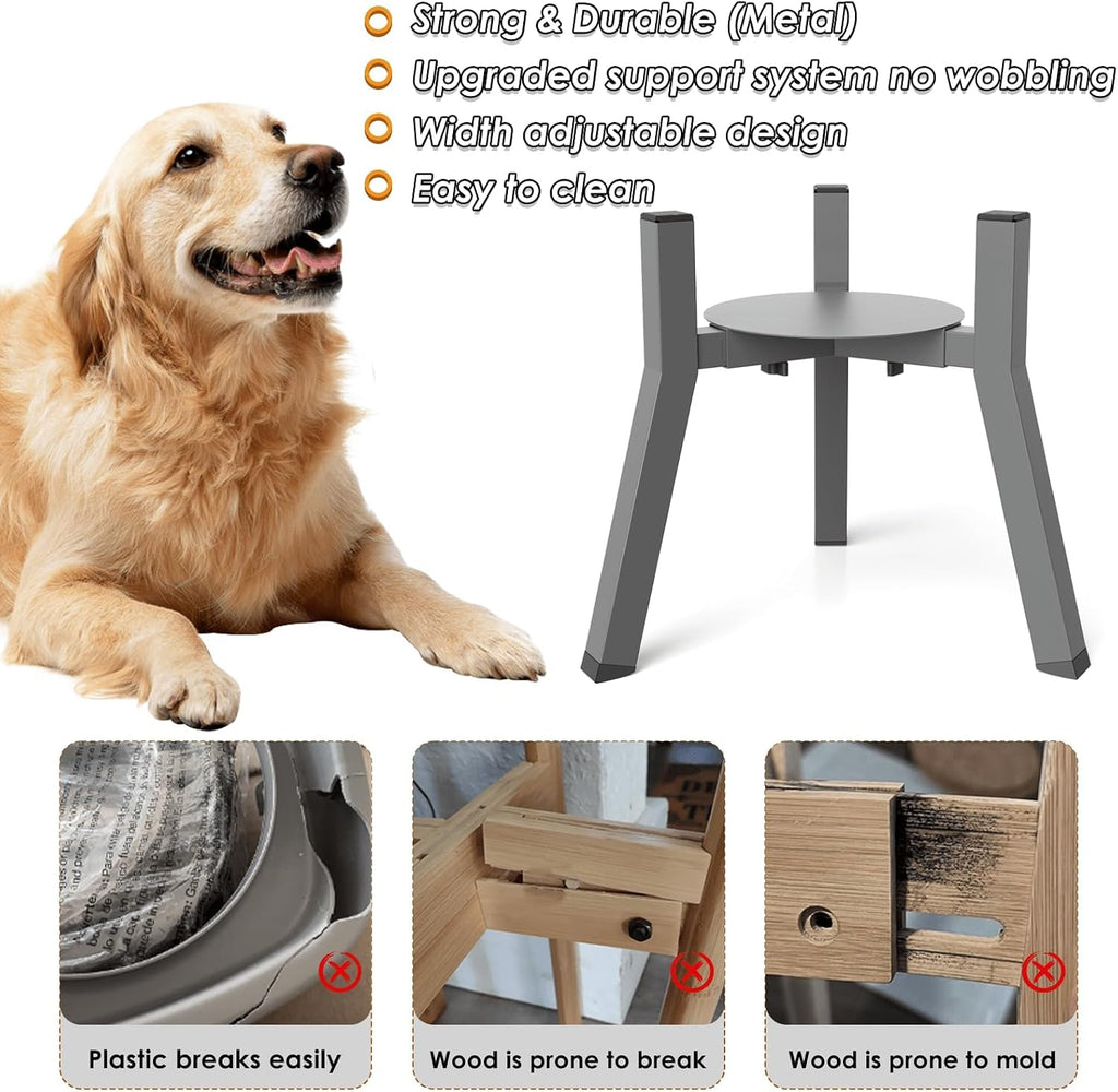 Elevated Dog Bowl Stand for Large Dogs with Platform, Adjustable Width 7-10.6", Raised Food Water Bowl Stand, Grey