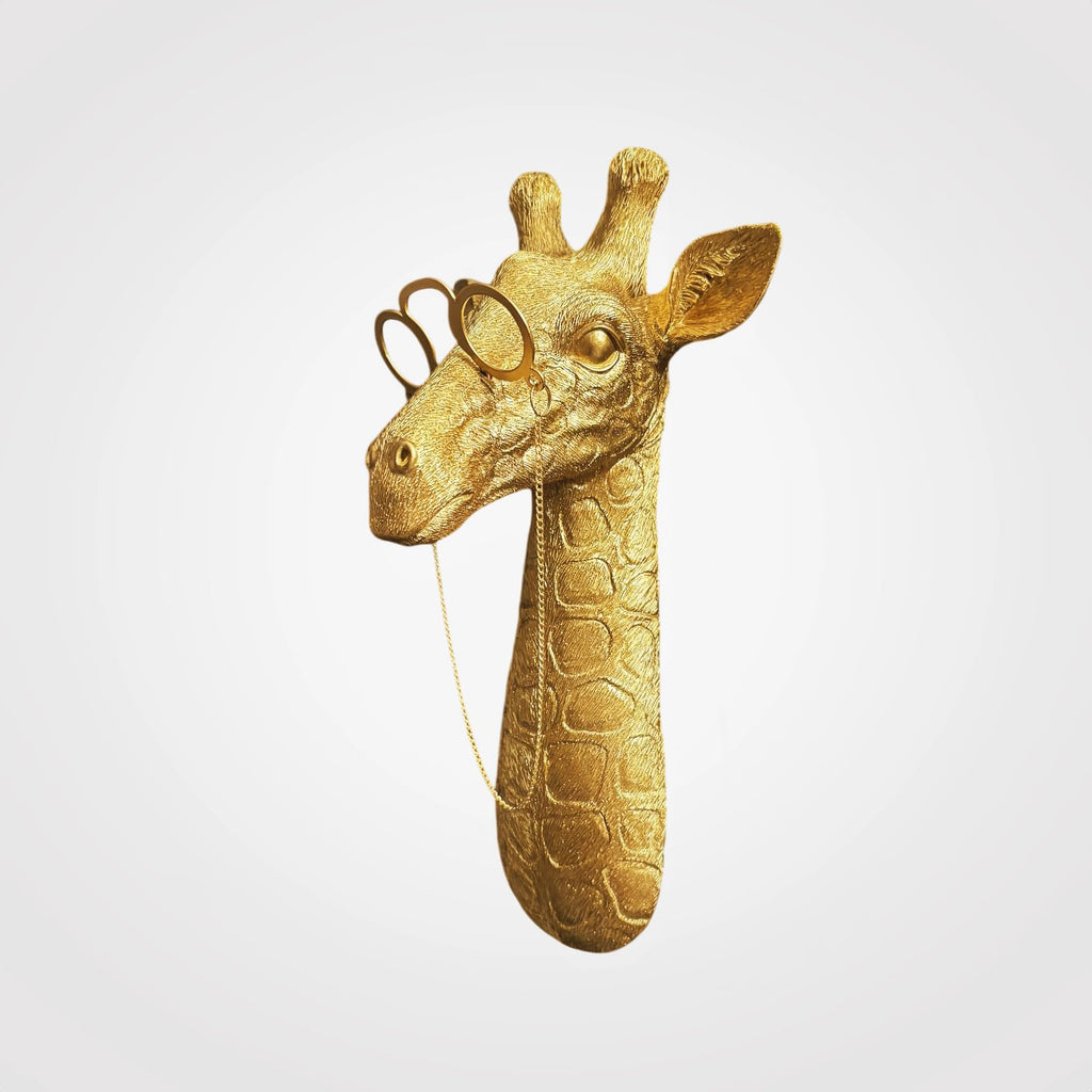 Decorative Gold Giraffe Head Wall Mount with Glasses, Resin Material, 11.42 x 5.71 x 4.33 Inches, Modern Safari Wall