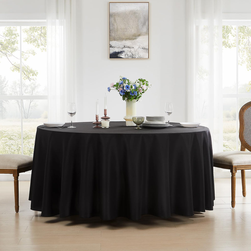 1 Pack Black Round Tablecloths 120 Inch for Dining Tables