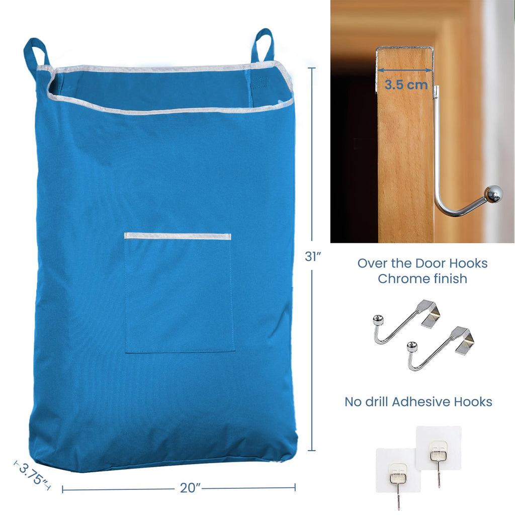 The Fine Living Co. X-Large Hanging Laundry Hamper with Over Door Hooks & Adhesive, Durable Space Saving Laundry Bag