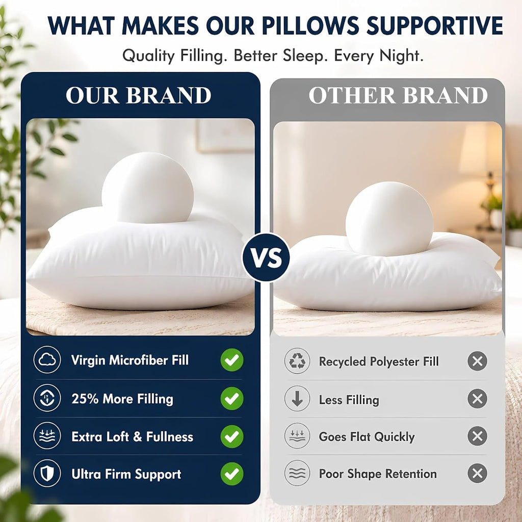 White Throw Pillow Insert - 20 x 20 Inch Down Alternative Pillows for Bed, Sofa and Couch - Fluffy - Set of 4
