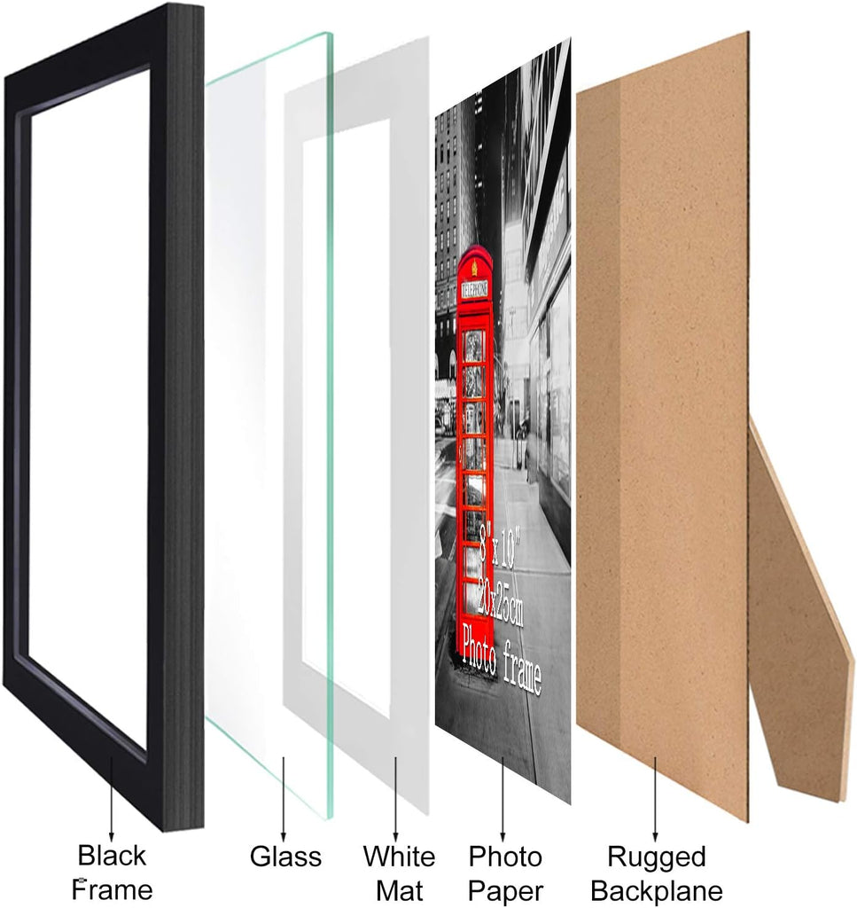 8x10 Black Picture Frames with Mat for Wall or Table Top Decoration, Set of 6