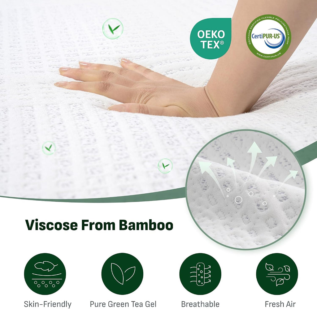 12" Queen Cooling Gel Memory Foam Mattress, Viscose from Bamboo, Medium Firm, Certi-PUR & Oeko-TEX Certified, 10-Year