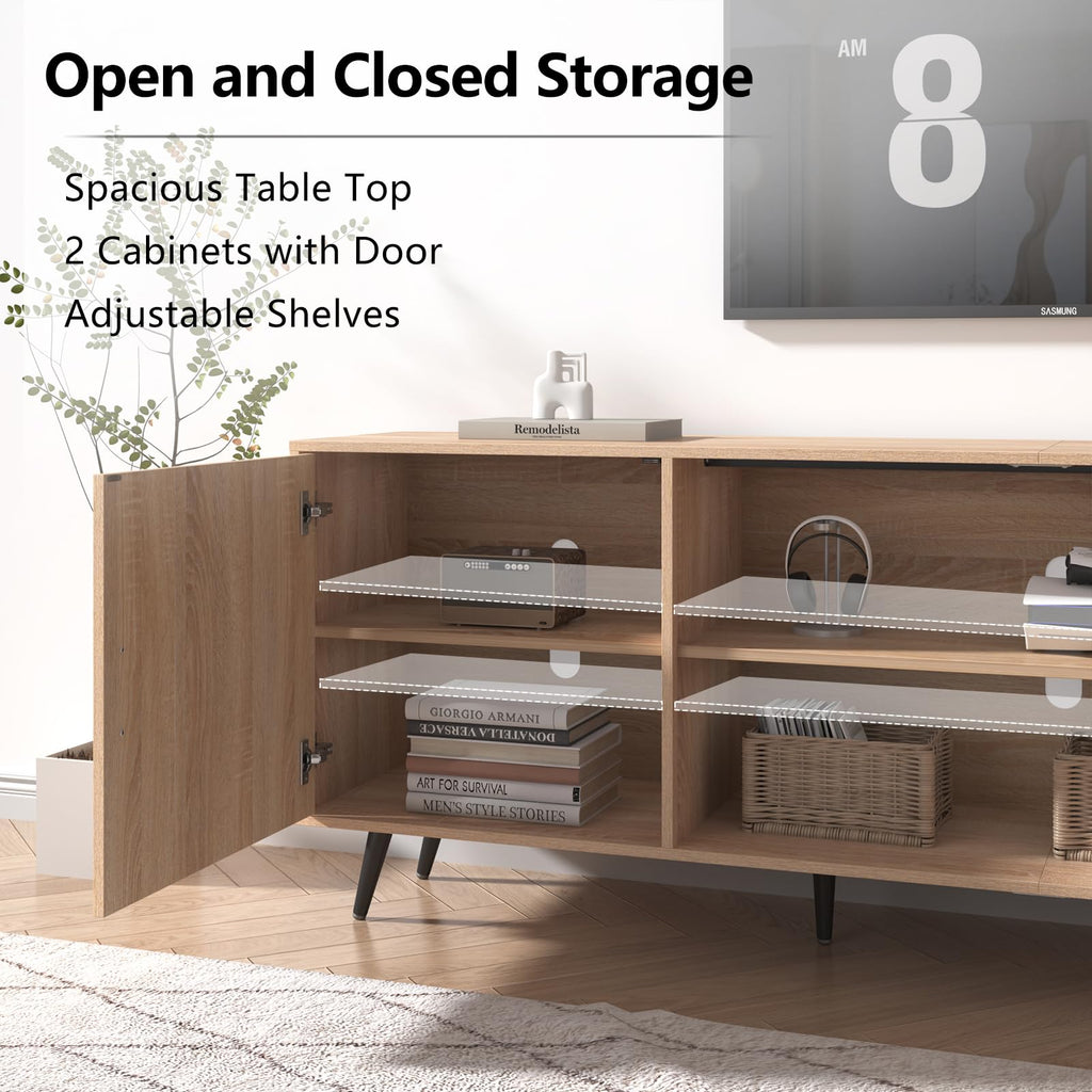 80 Inch Mid Century Modern TV Stand for 75 85 Inch TV, Wood TV Stand with Storage, Entertainment Center Bedroom, TV