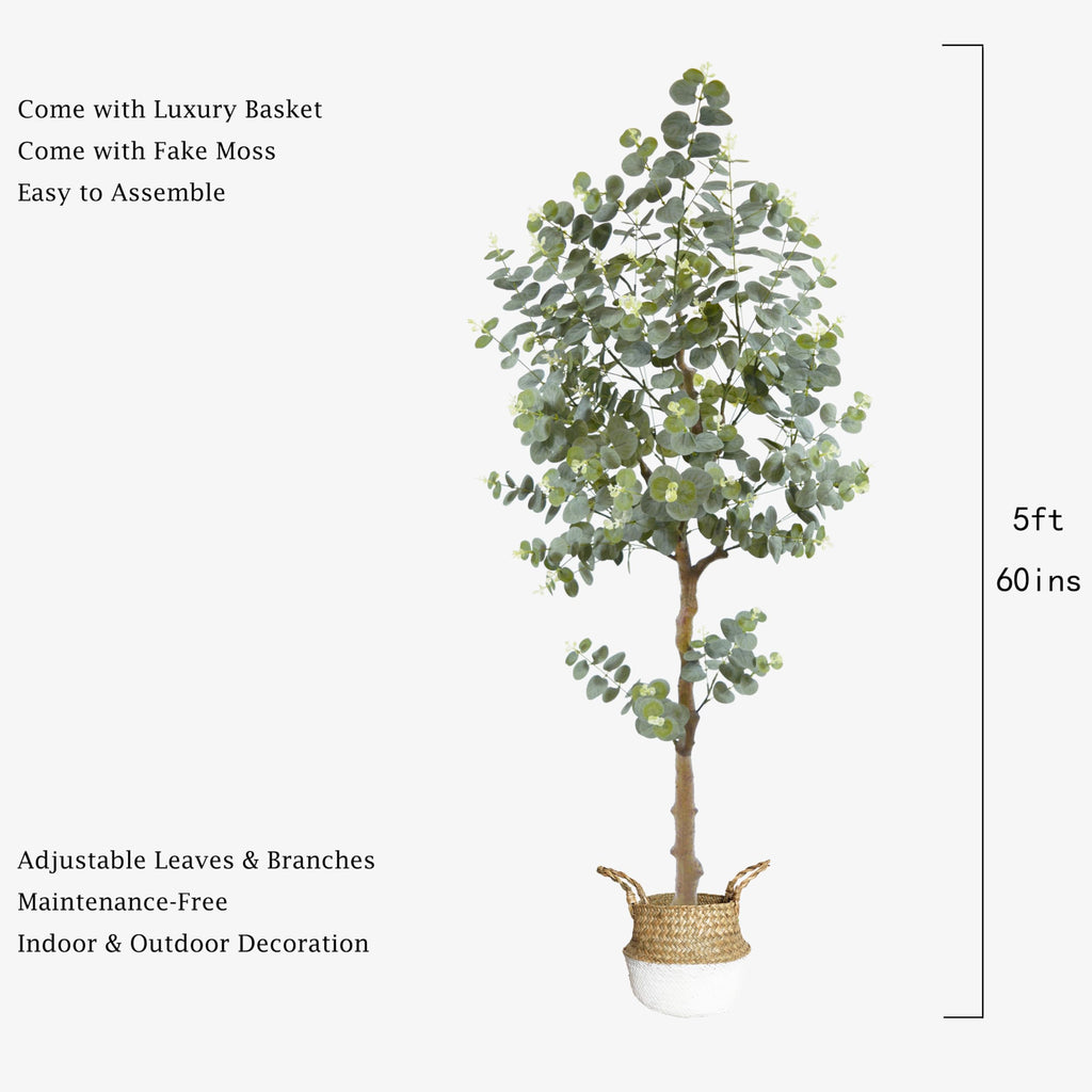 5ft Fake Eucalyptus Tree Artificial Plant with Woven Basket