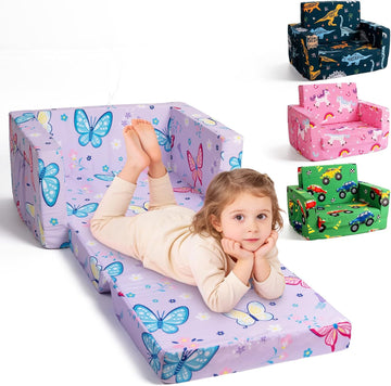 Toddler Couch, in-1 Foldable Kids Comfy Chair & Lounger, Purple Butterfly
