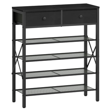 5 Tier Shoe Rack, Large Capacity Shoe Storage Organizer, Metal Shoe Shelf with Drawer and Wooden Top, for 20 Pairs of