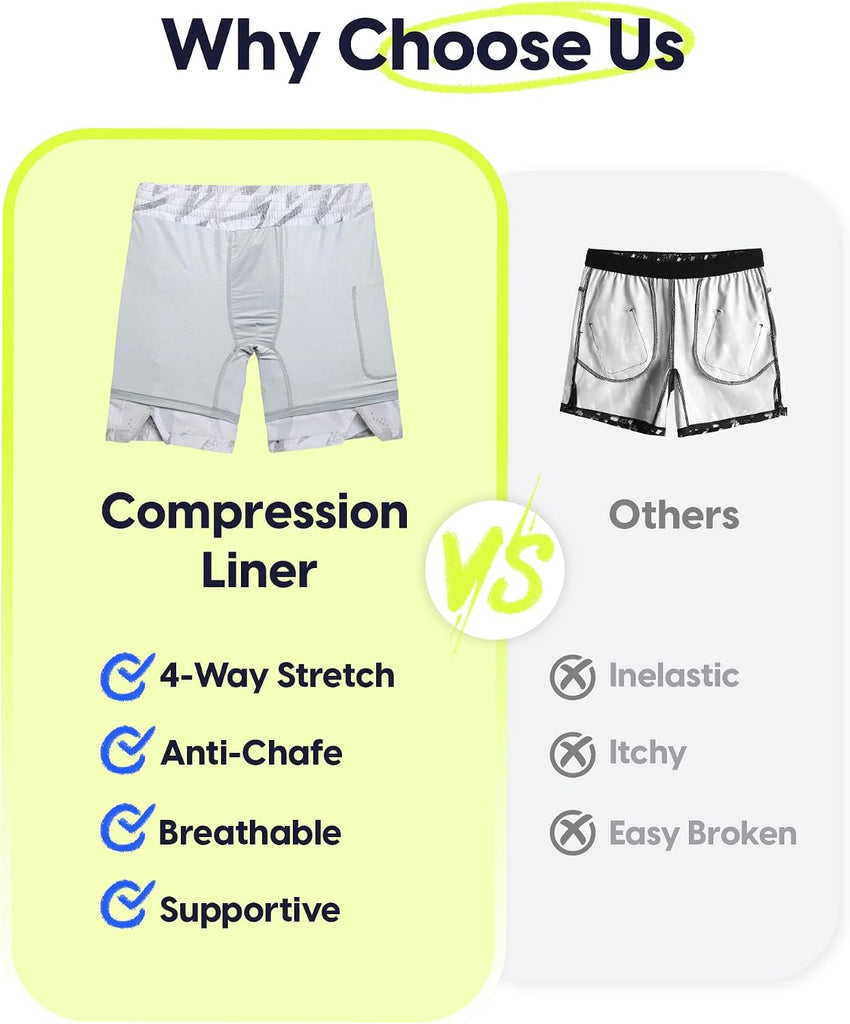 Boys Athletic Shorts with Compression Liner Zipper Pockets