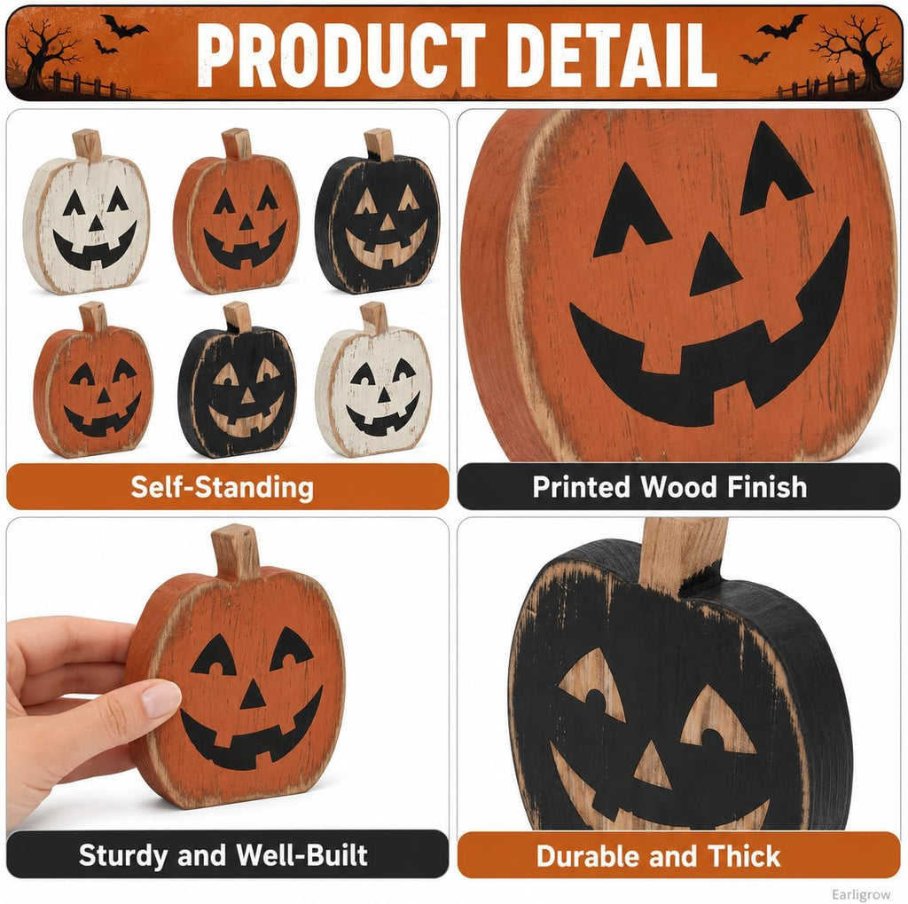Halloween Pumpkin Decor Indoor, Halloween Decorations Kitchen - Set of 6
