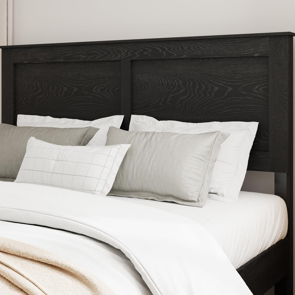 Wood Platform Bed Frame, Queen Size Bed Frame with Headboard, Black