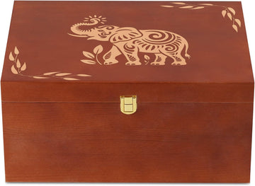 Keepsake Box Elephant Gifts for Women, Wooden Storage Boxes, Decorative Organizer with Lid for Memory Treasure