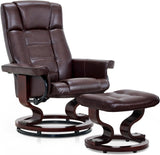 Modern Reclining Swivel Lounge Chair and Ottoman — Brown Faux Leather