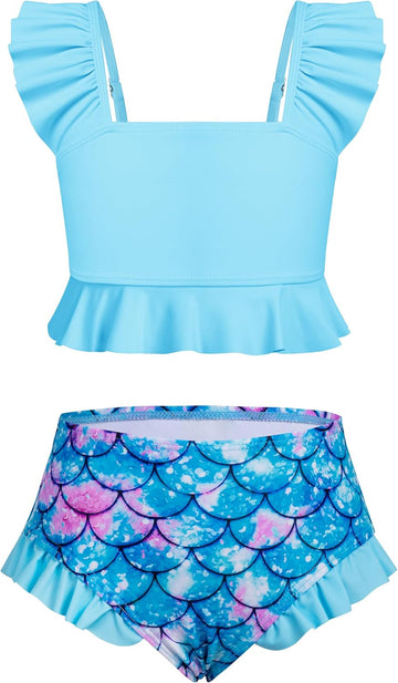 Girls Two Piece Swimsuits Ruffled Kid Bikini Sets Adjustable Straps Bathing Suits Toddler Beach Swimwear