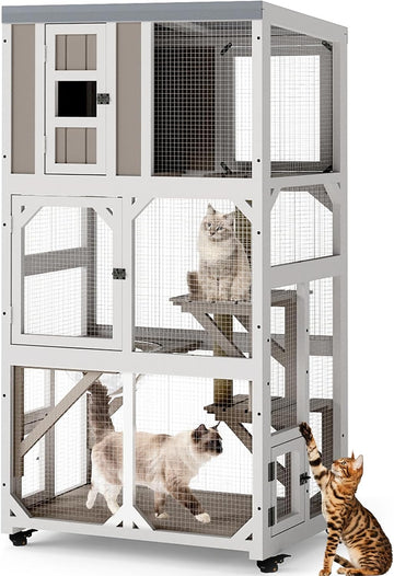 63.5" H Compact Window Catio Outdoor Cat Enclosure on Wheels