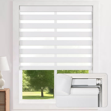 No-Drill Cordless Zebra Blinds - Dual Layer Light Filtering & Room Darkening, Free-Stop Lift, Easy Install, Day &