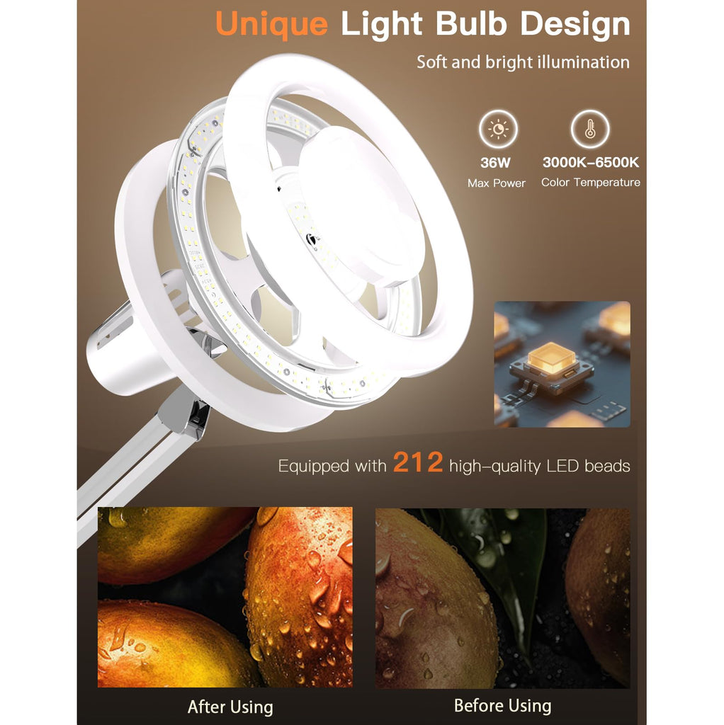 36W Floor Lamp with Flexible Arm, 3 Colors Ring Light with Heavy-Duty Base & Remote, Standing Lamp