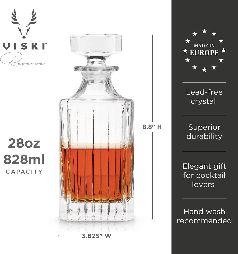 Reserve Milo Whiskey Decanter with Stopper, Stylish Crystal Liquor Decanter for Bourbon, Scotch, Spirits, Wedding