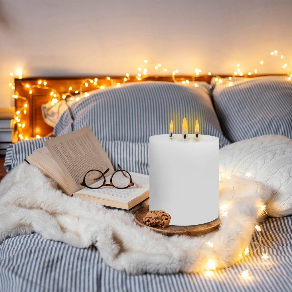 3 Wick White Extra Large Pillar Candle, 6" x 6", Unscented, Dripless, Smokeless, and Clean-Burning. Approx. 120 Hours