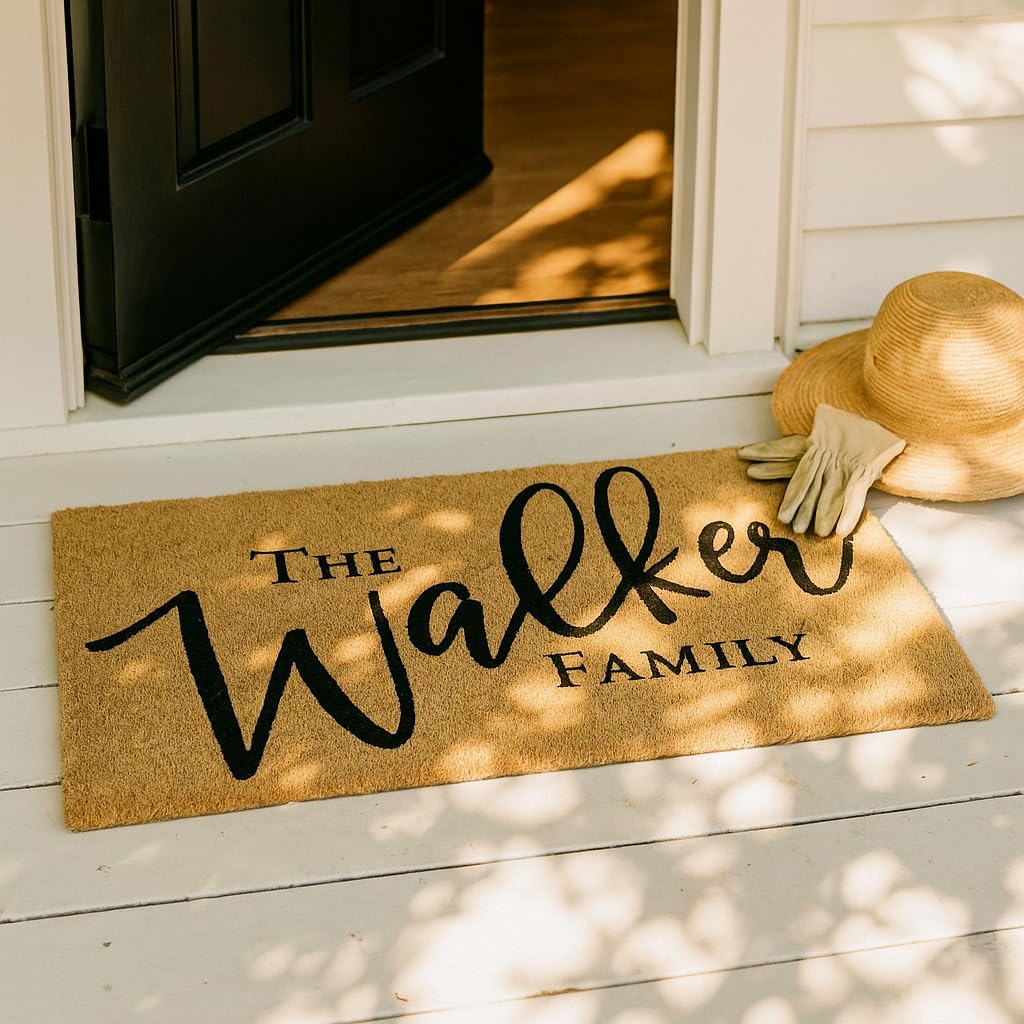 Personalized Welcome Doormat - Custom Name Front Door Mat, 18x30 | natural coconut coir, 3/4in thick, covered outdoor